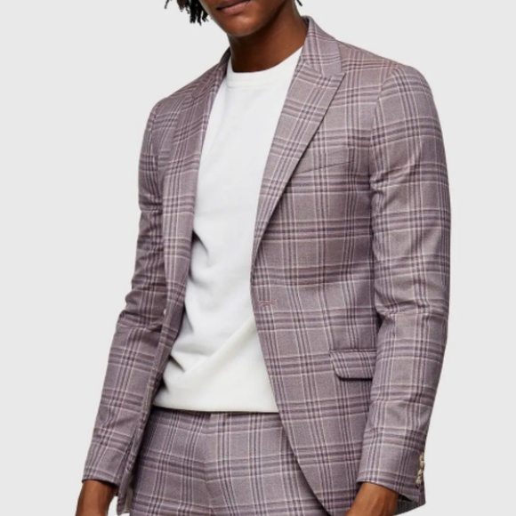 Topman Other - Topman Moda Super Skinny Plaid Suit Coat pink purple brown sport